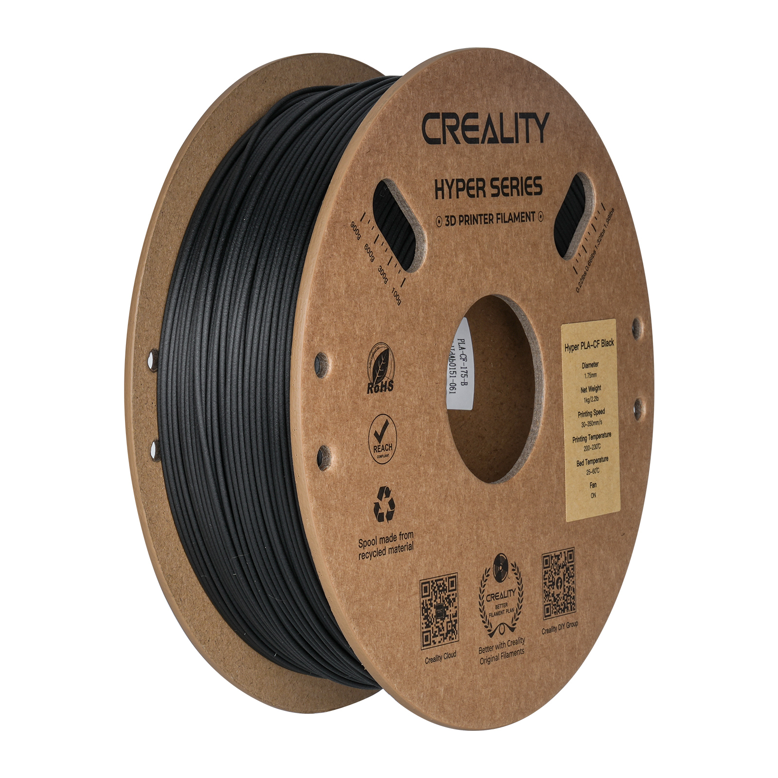 Filament d'impression 3D Creality Hyper PLA-CF, 1 kg, 1,75 mm, noir