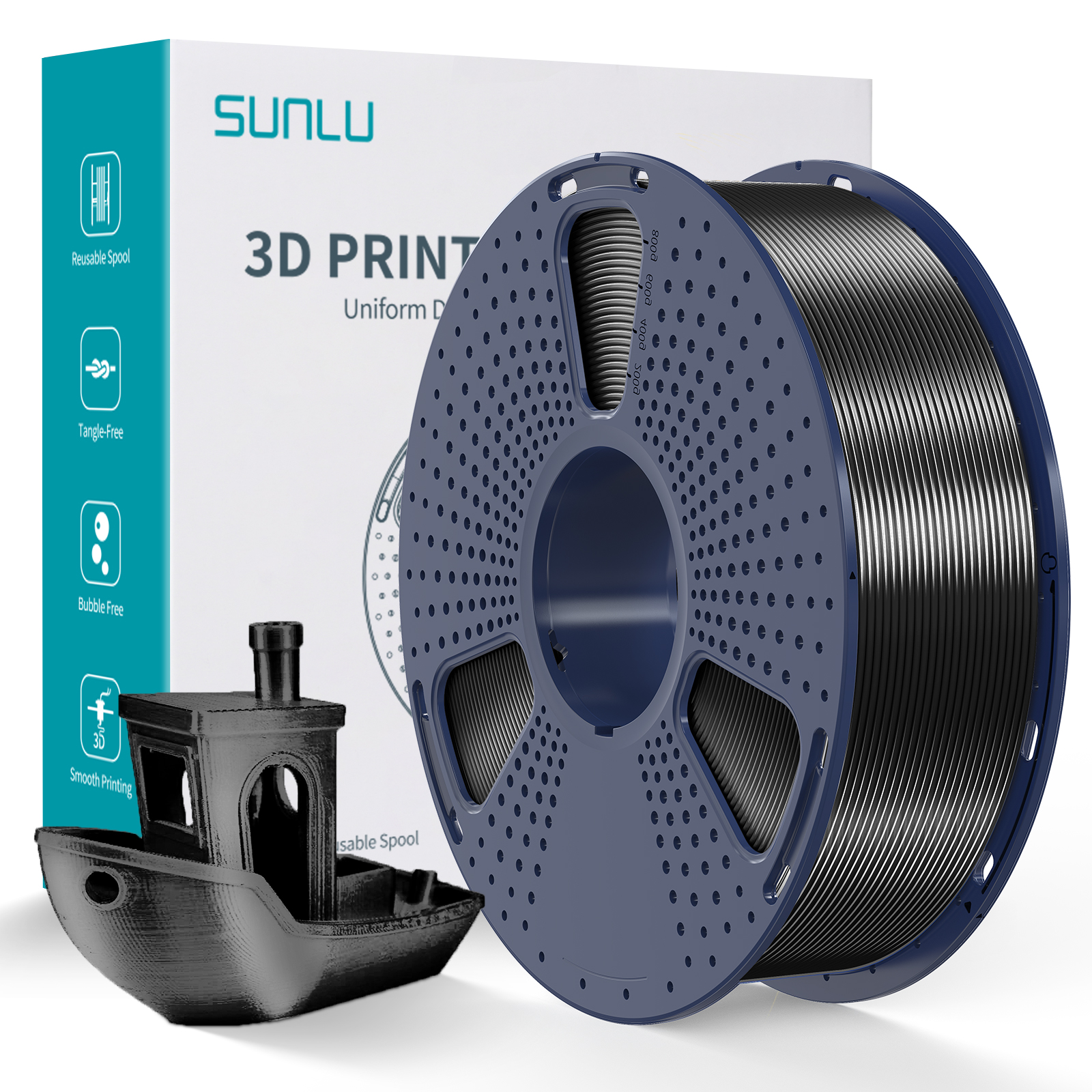 Sunlu 1.75mm, 1kg/spool, Silk PLA+ filament (Black)