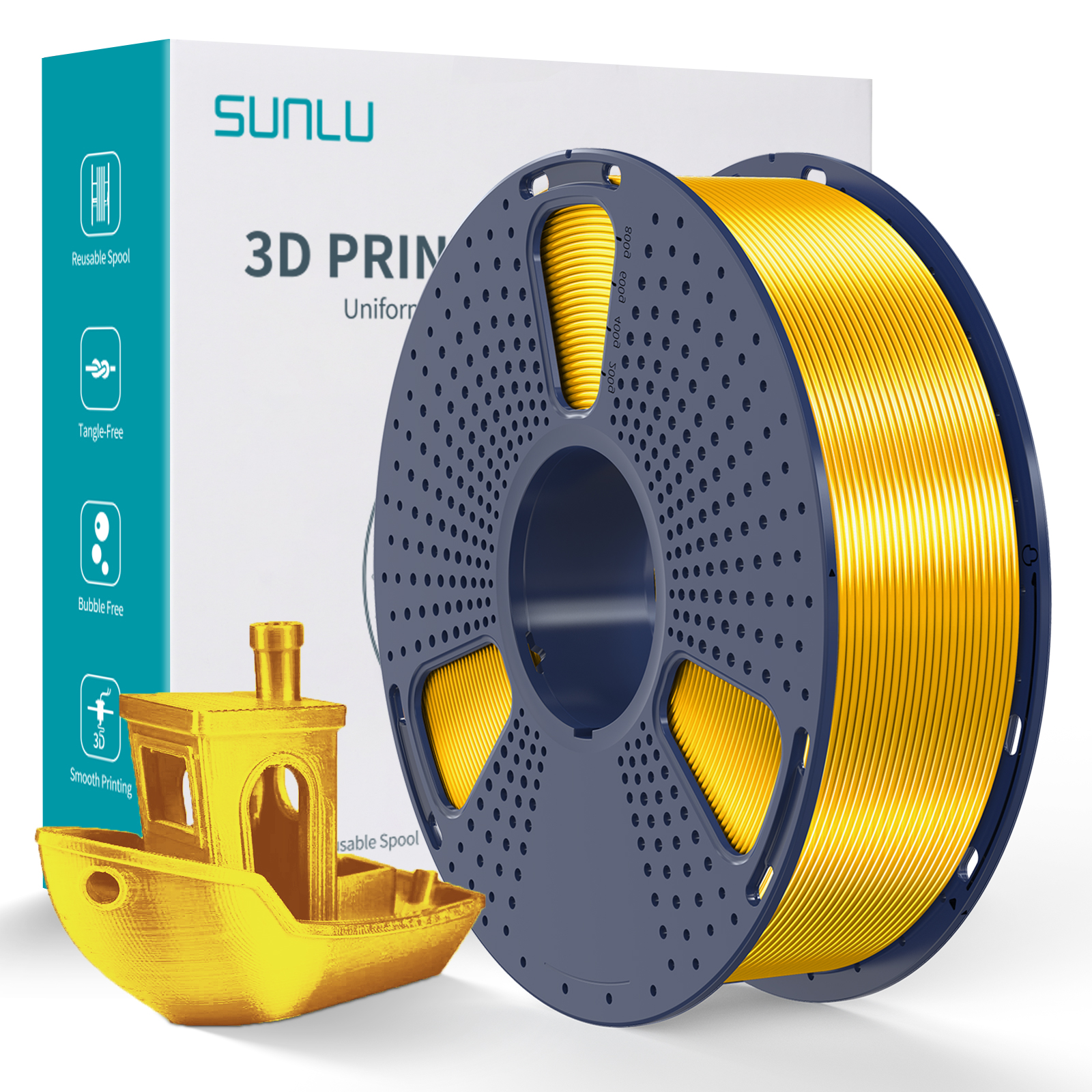 Filament PLA+ soie Sunlu 1,75 mm, 1 kg/bobine (or clair)