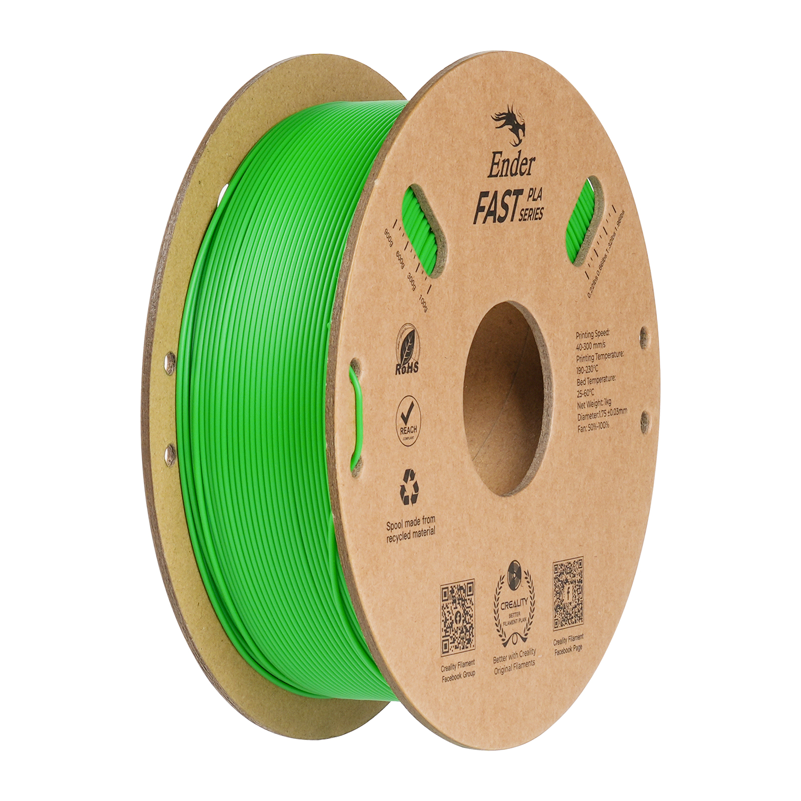 Filament PLA rapide Creality Ender 1,0 kg, 1,75 mm, 300 mm/s, vert