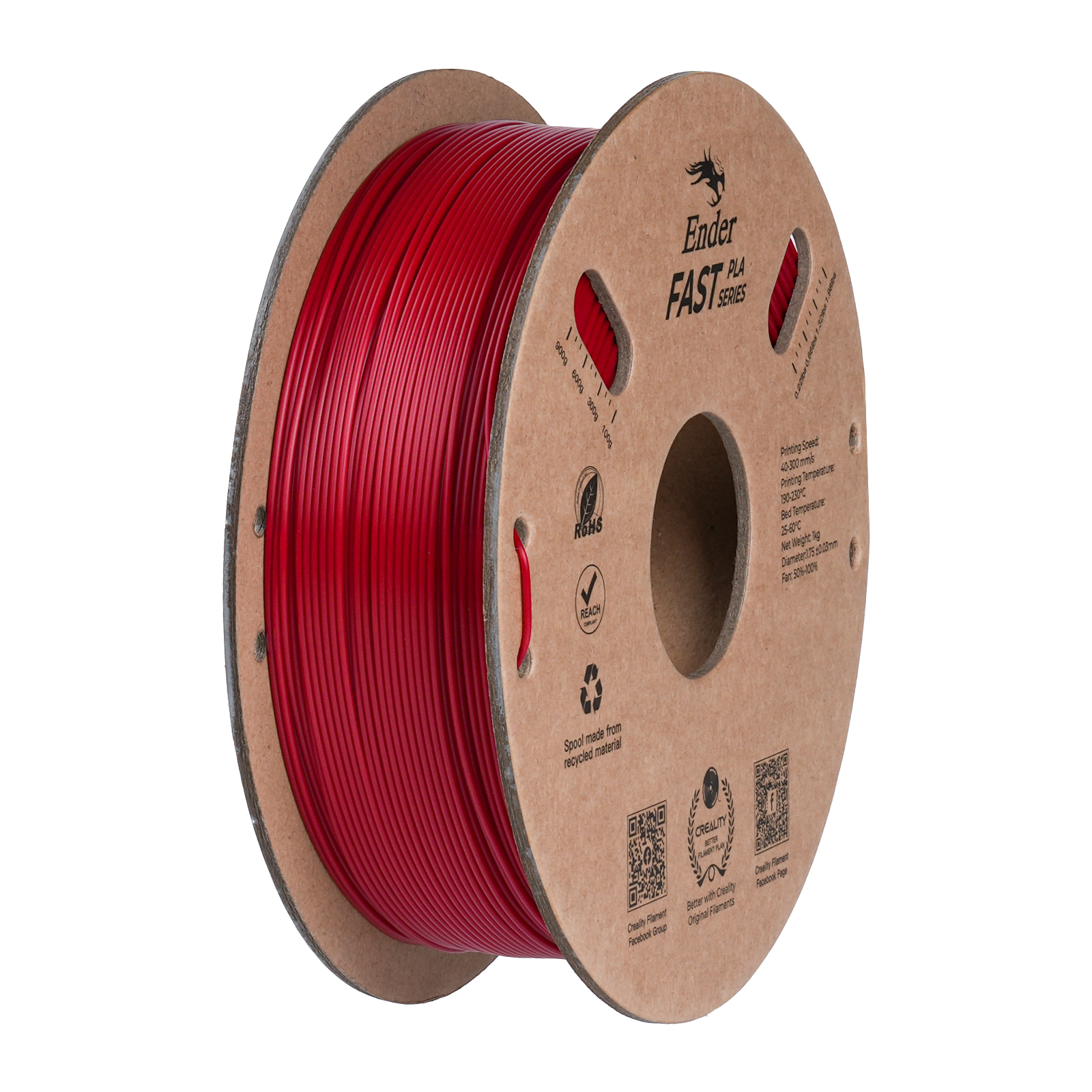 Filament PLA rapide Creality Ender 1,0 kg, 1,75 mm, 300 mm/s, rouge