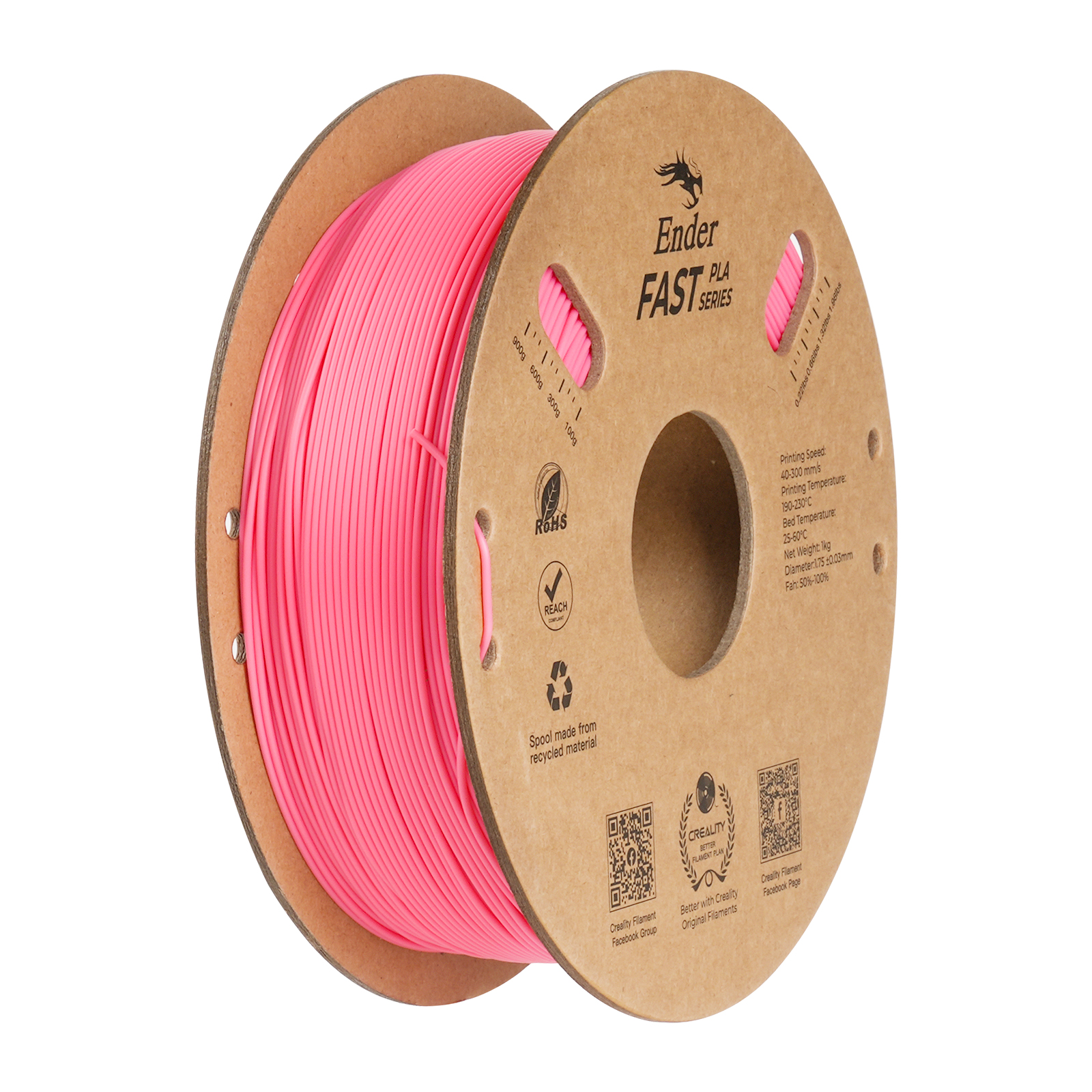 Filament PLA rapide Creality Ender, 1,0 kg, 1,75 mm, 300 mm/s, rose
