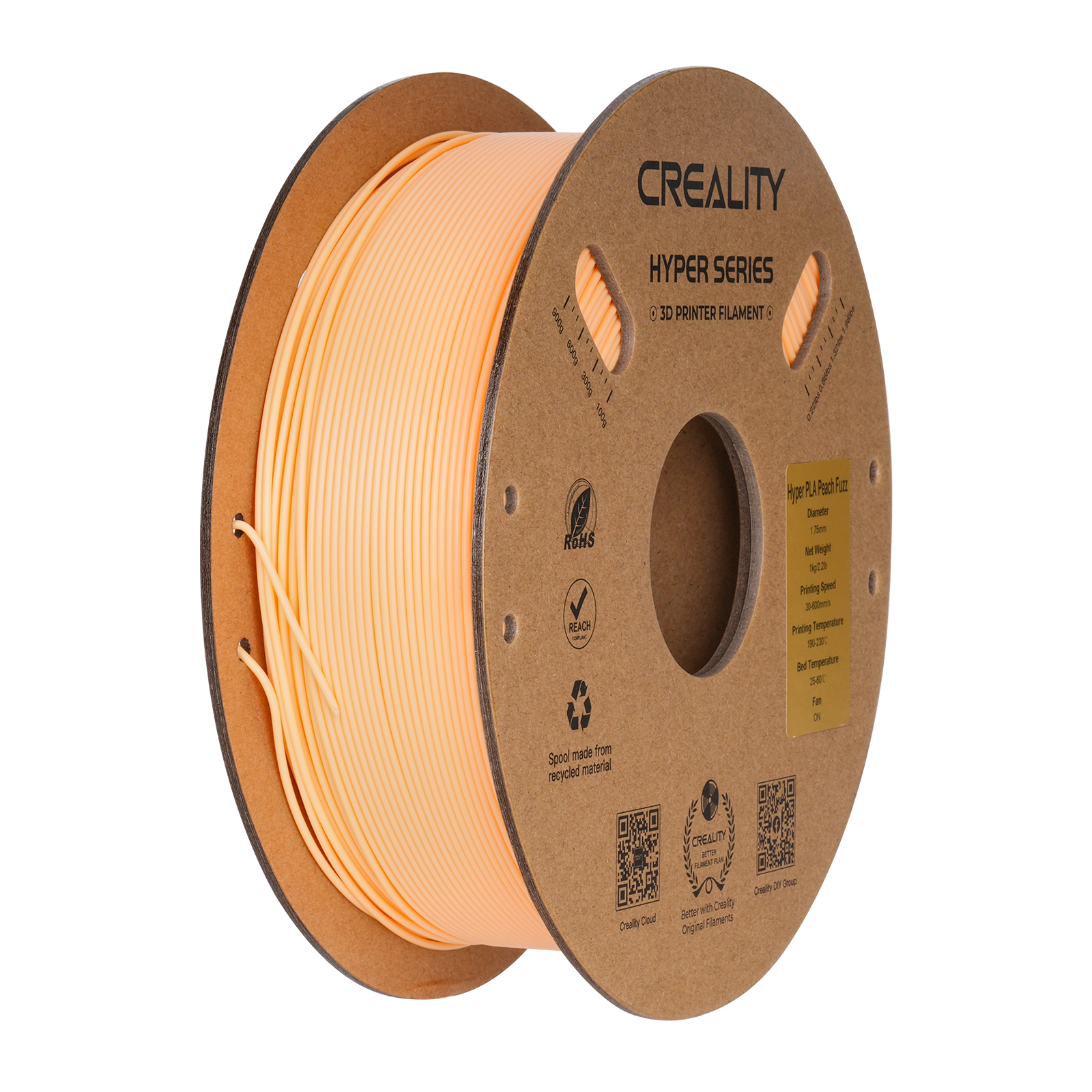 Filament d'impression 3D PLA Creality Hyper Series, 1 kg, 1,75 mm, couleur pêche