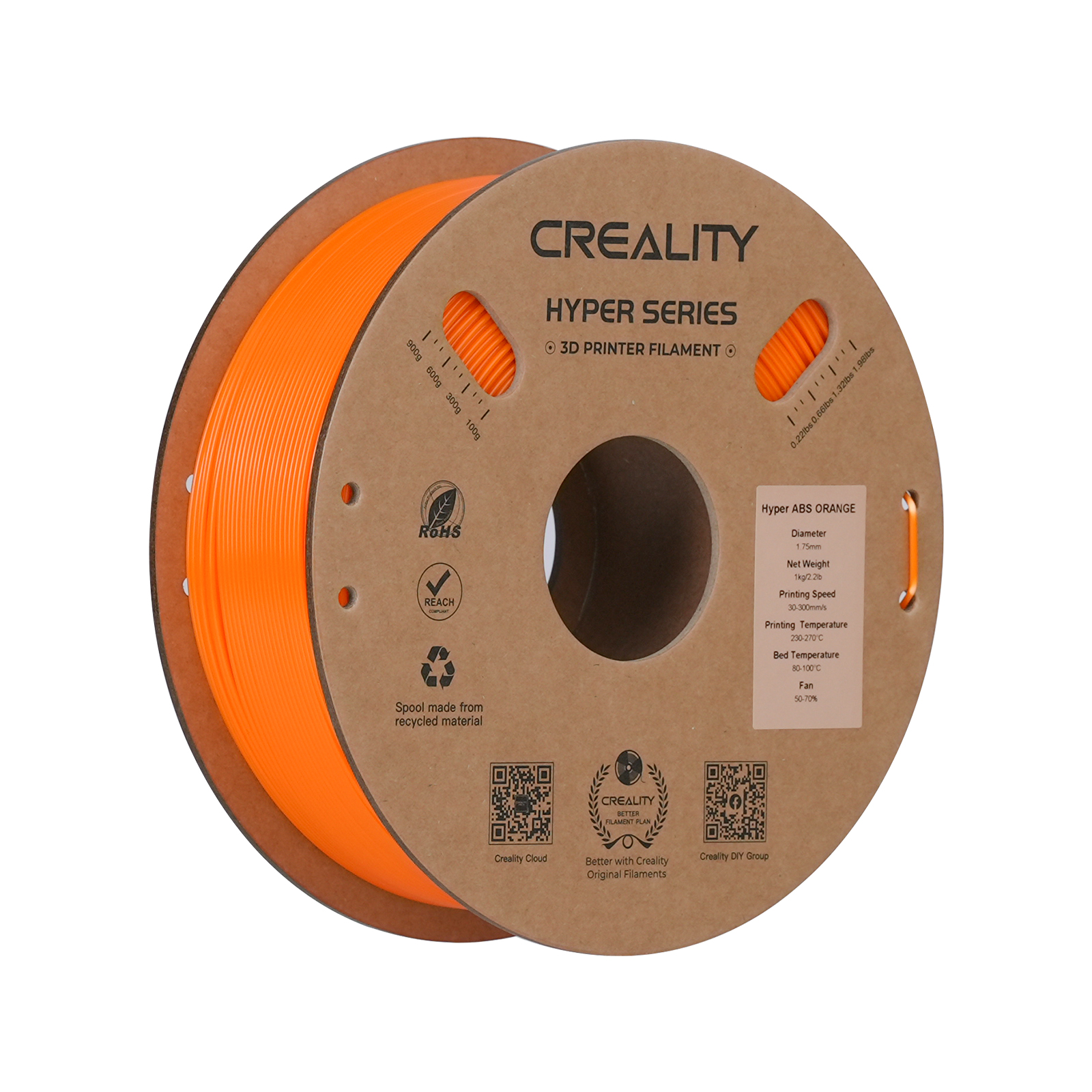 Filament d'impression 3D ABS Creality Hyper Series, 1 kg, 1,75 mm, orange