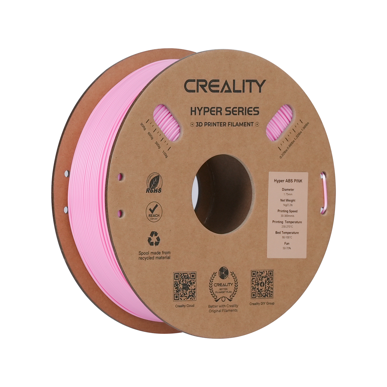 Filament d'impression 3D ABS Creality Hyper Series, 1 kg, 1,75 mm, rose