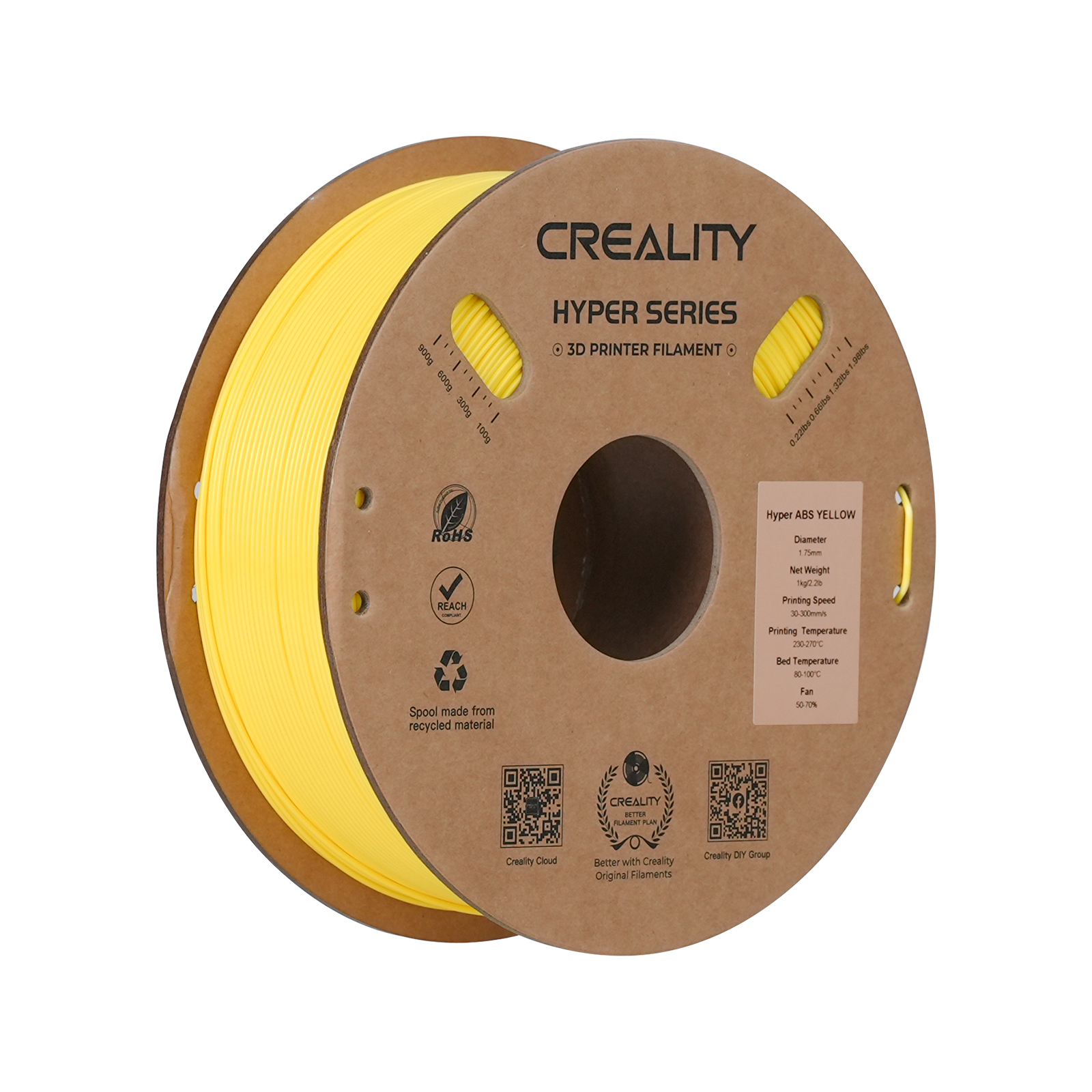 Filament d'impression 3D ABS Creality Hyper Series, 1 kg, 1,75 mm, jaune