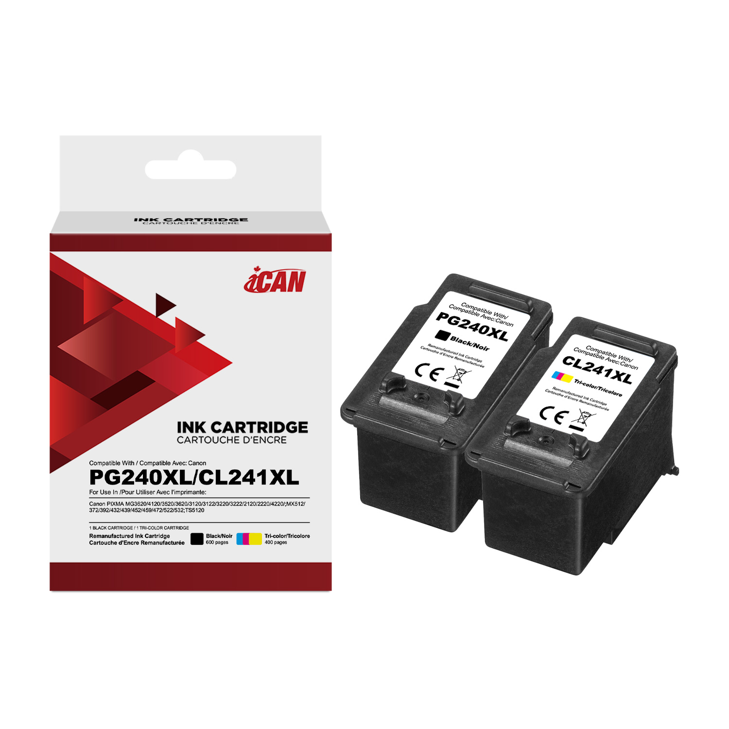 iCan Canon PG240XL Black and CL241XL Tri-color Ink Cartridge