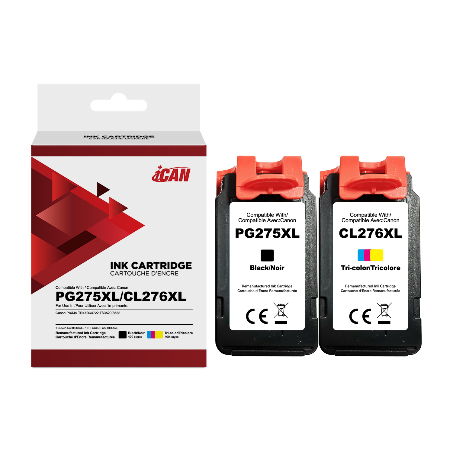 iCan Canon PG275XL Black and CL276XL Tri-color Ink Cartridge