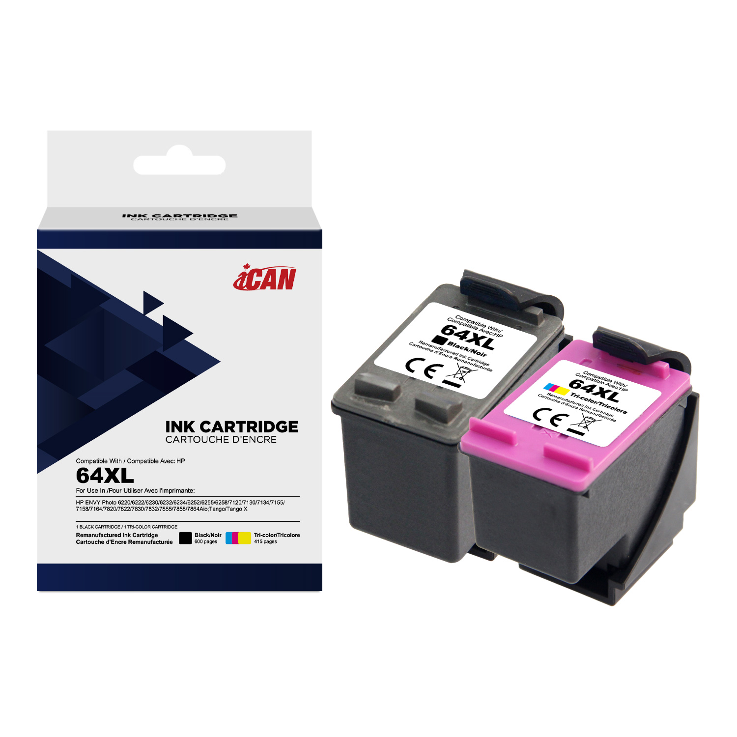 iCan Cartouche d'encre noire et tricolore HP 64XL (Remanufacturée)