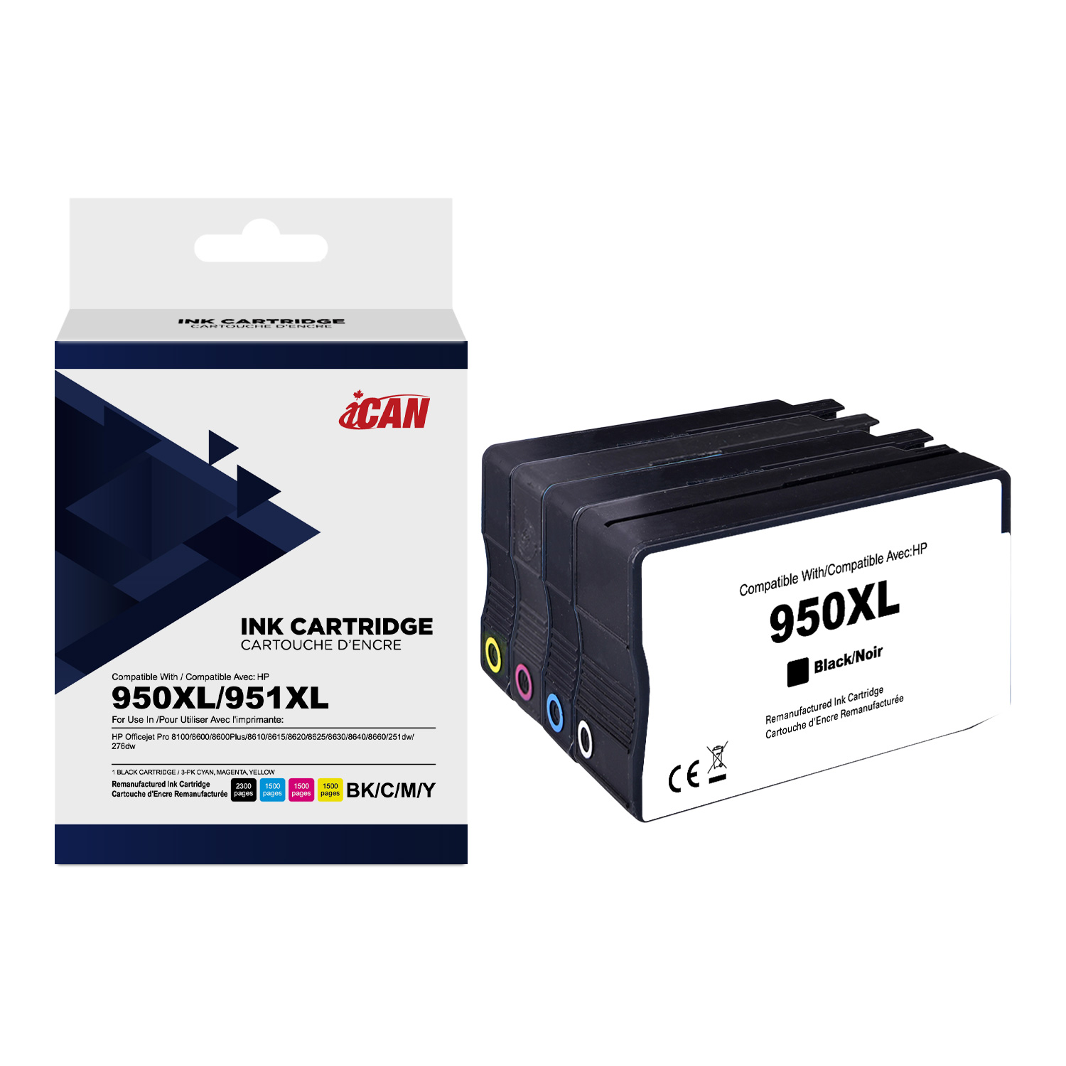 iCan Cartouche d'encre noire HP 950XL et tricolore 951XL