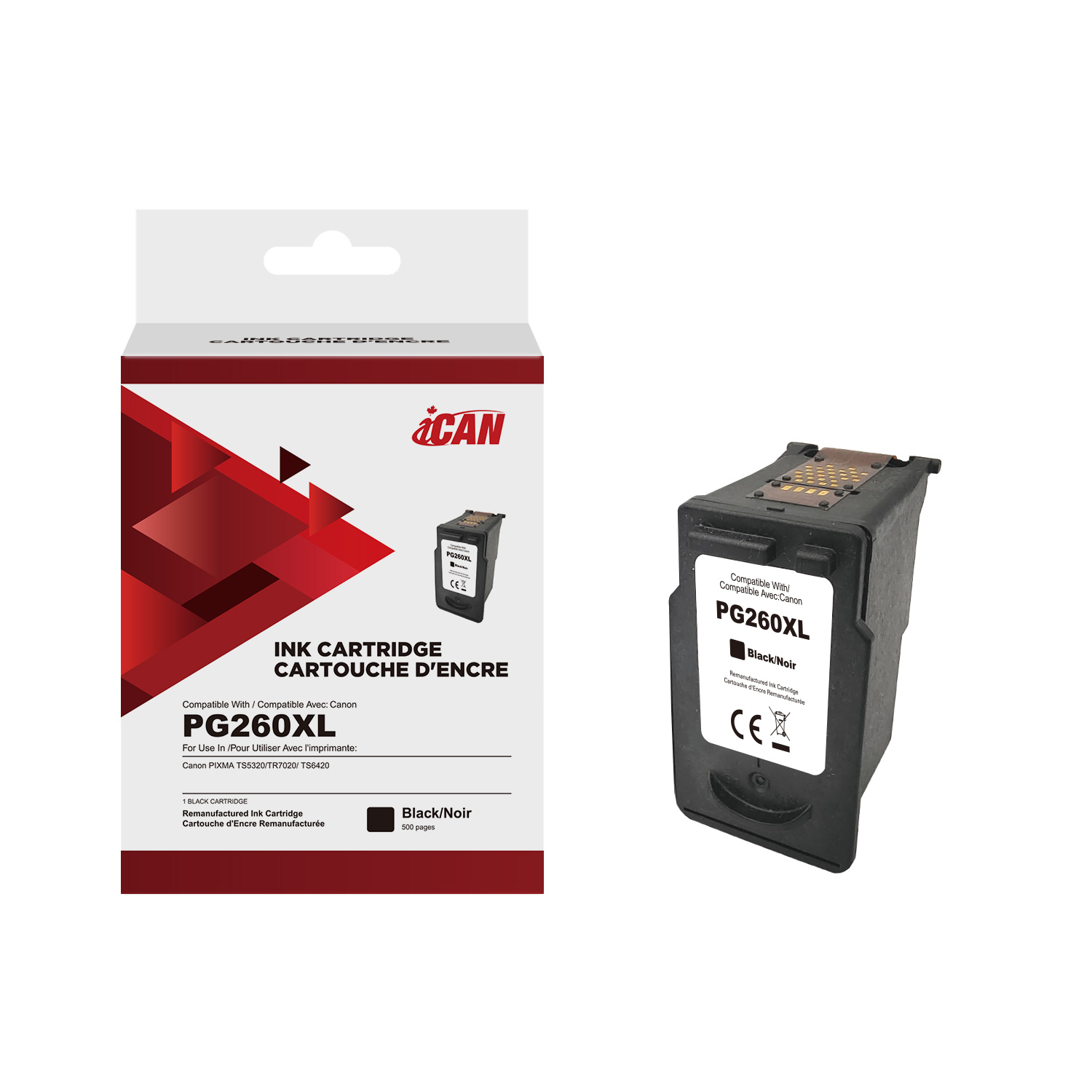 iCan Canon PG260XL Black Ink Cartridge (Remanufactured)
