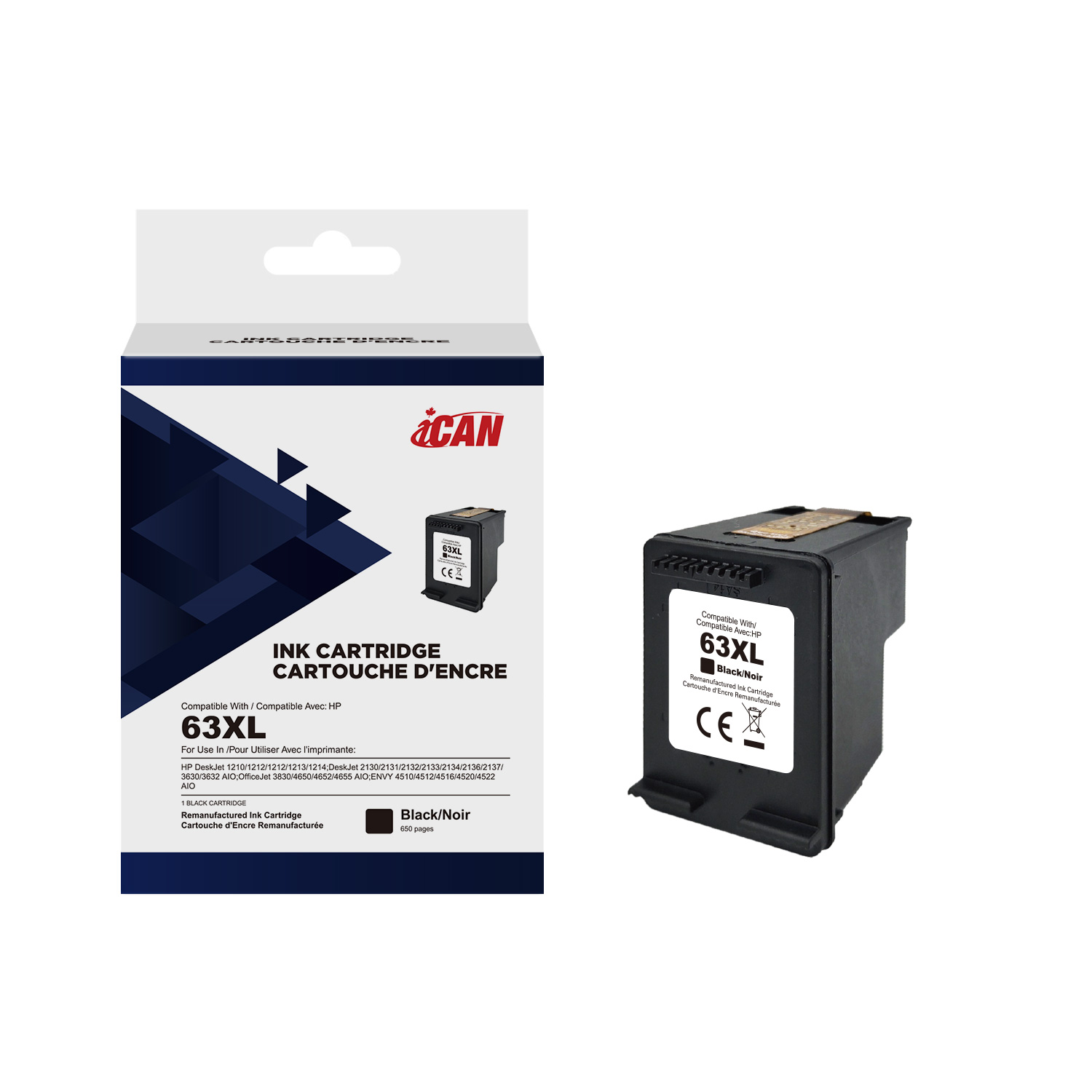 iCAN Compatible with HP 63XL Black Ink Cartridge (Remanufactured)