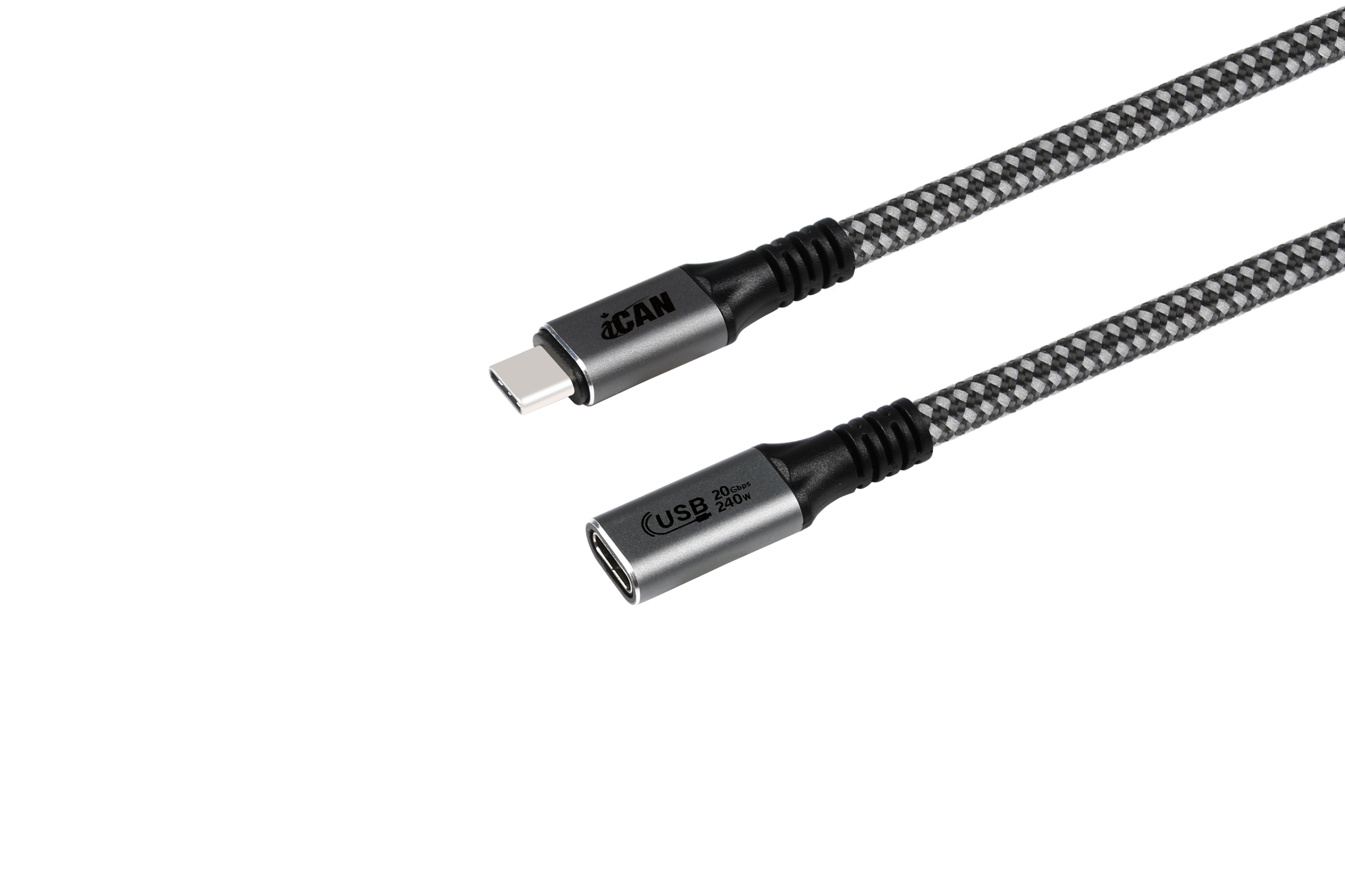 iCAN USB4 Type-C Male to Type-C Female Cable, 240W, 3.3ft