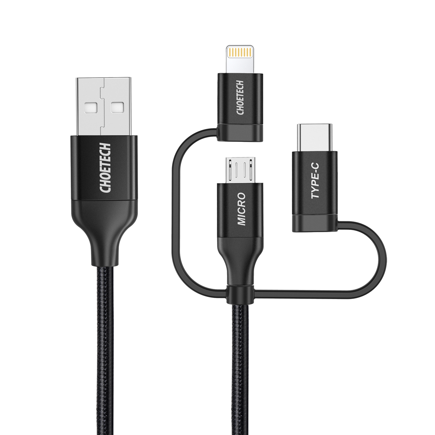 Choetech MFi 3 in1 nylon charging cable, 1.2m (4ft)
