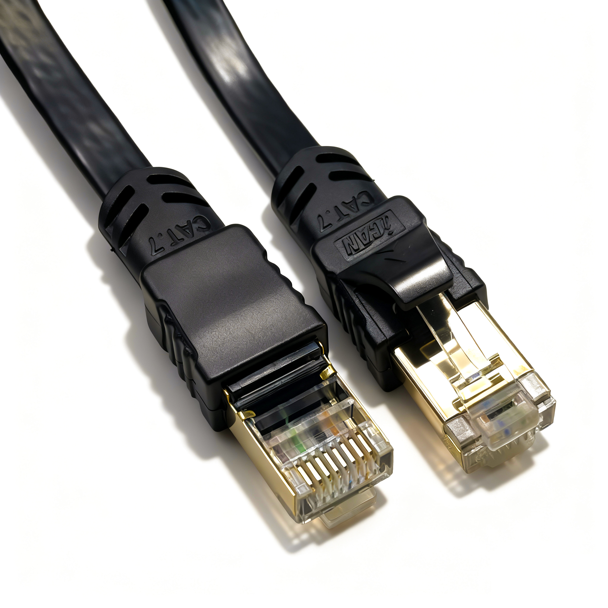 iCAN CAT7 Shielded Flat Ethernet Cable, 10Gbps, STP, 7FT, Black