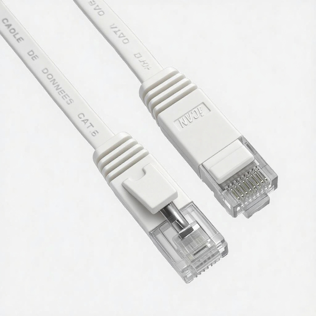 Câble Ethernet Gigabit plat iCAN CAT6, 1 000 Mbps, 32 AWG, 7,6 m, blanc