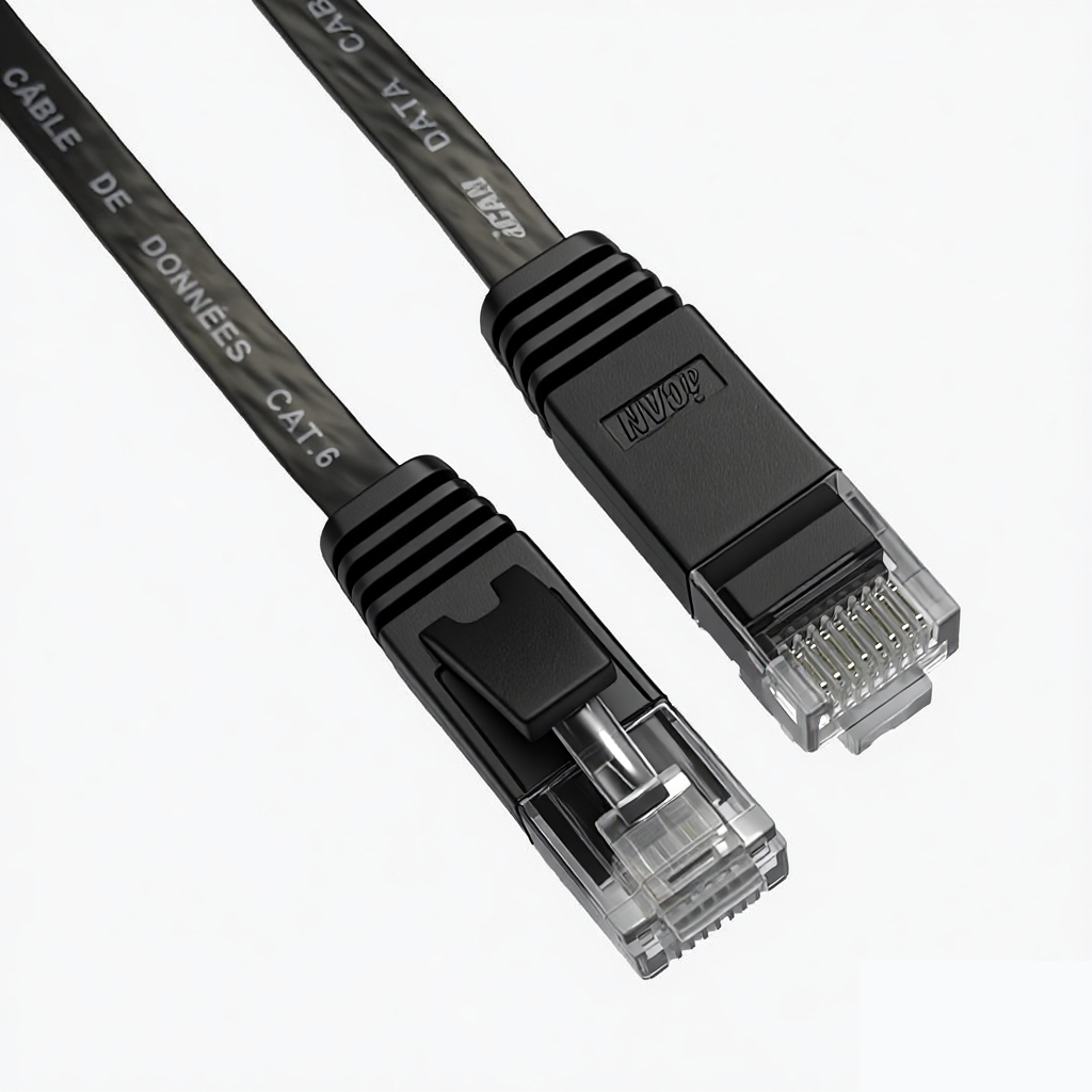 Câble Ethernet Gigabit plat iCAN CAT6, 1 000 Mbps, 32 AWG, 3 pi, noir