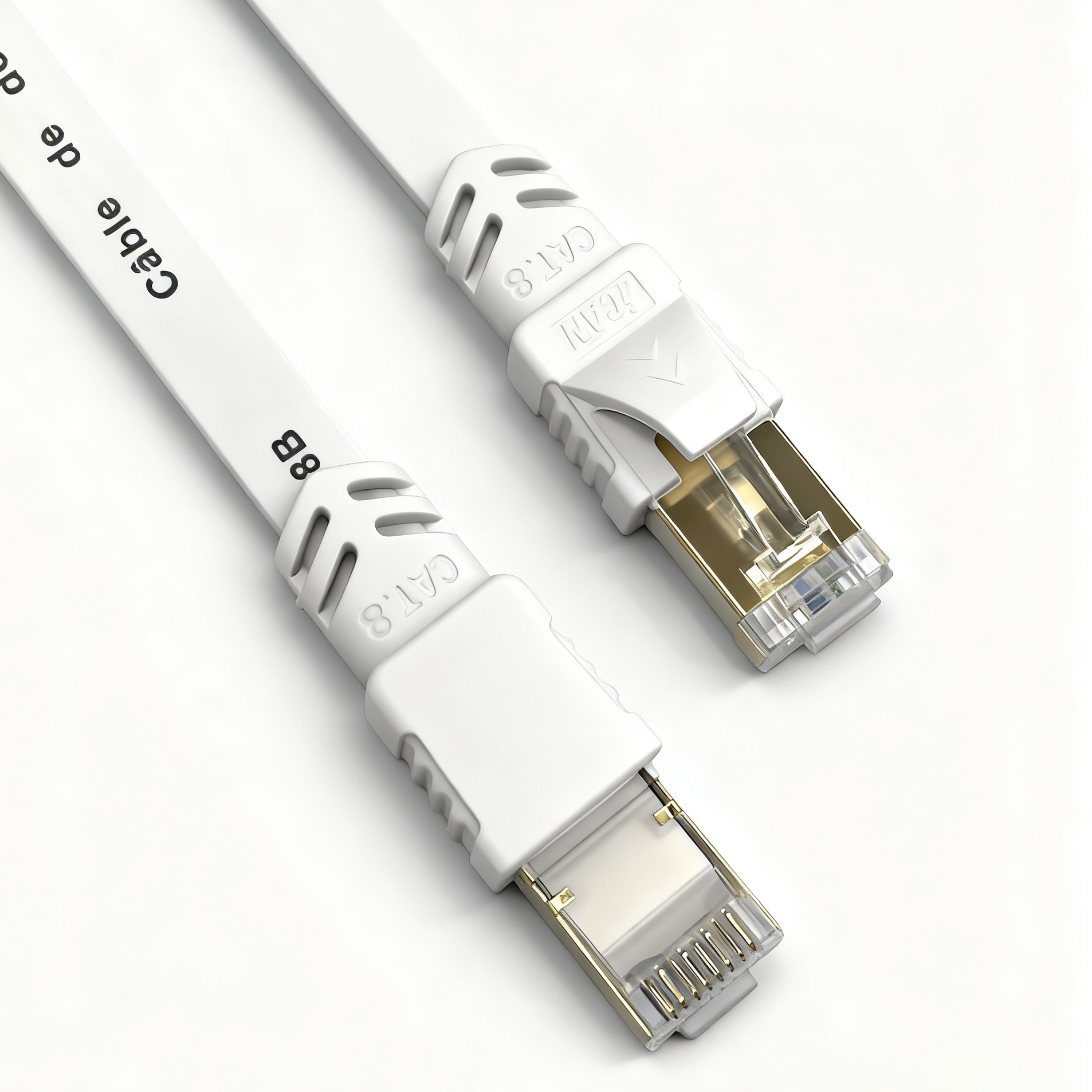 iCAN CAT8 Flat Shielded Ethernet Cable, 40Gbps, STP, 35FT, White