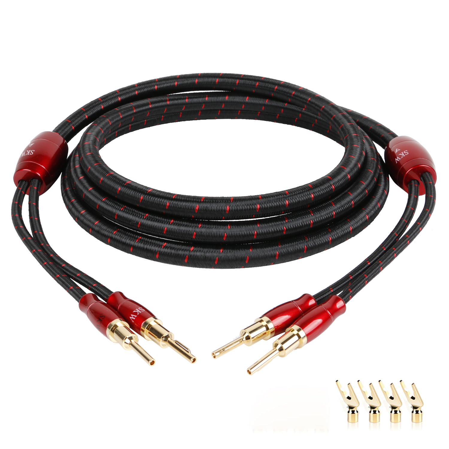 SKW Entry Level HC Series Single Speaker Cable with Convertible Banana and Spade Plugs 6.6ft/2M (One Cable)