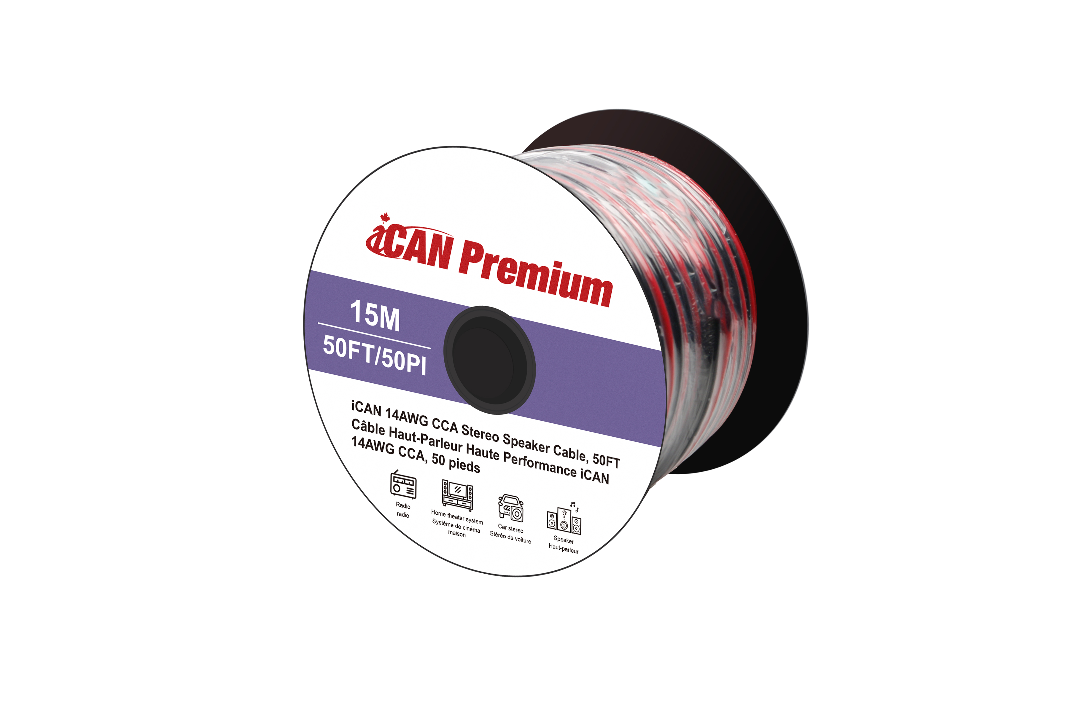 iCAN 14AWG CCA  Audio Stereo Speaker Wire Cable, 50FT