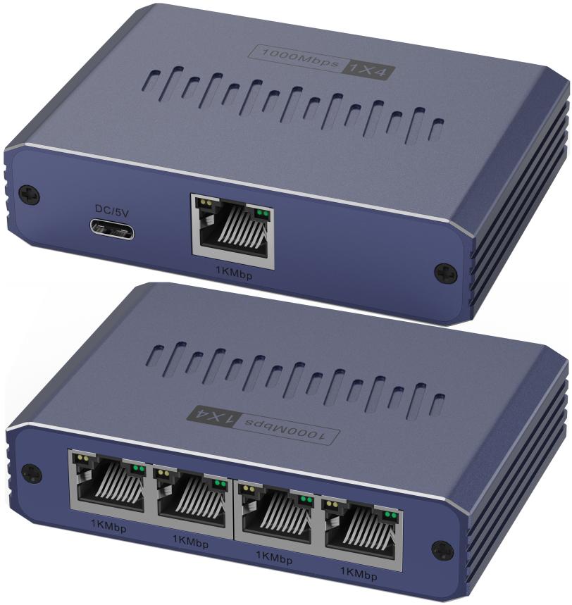 iCAN Gigabit Ethernet Splitter 1 to 4 Network Switch Adapter
