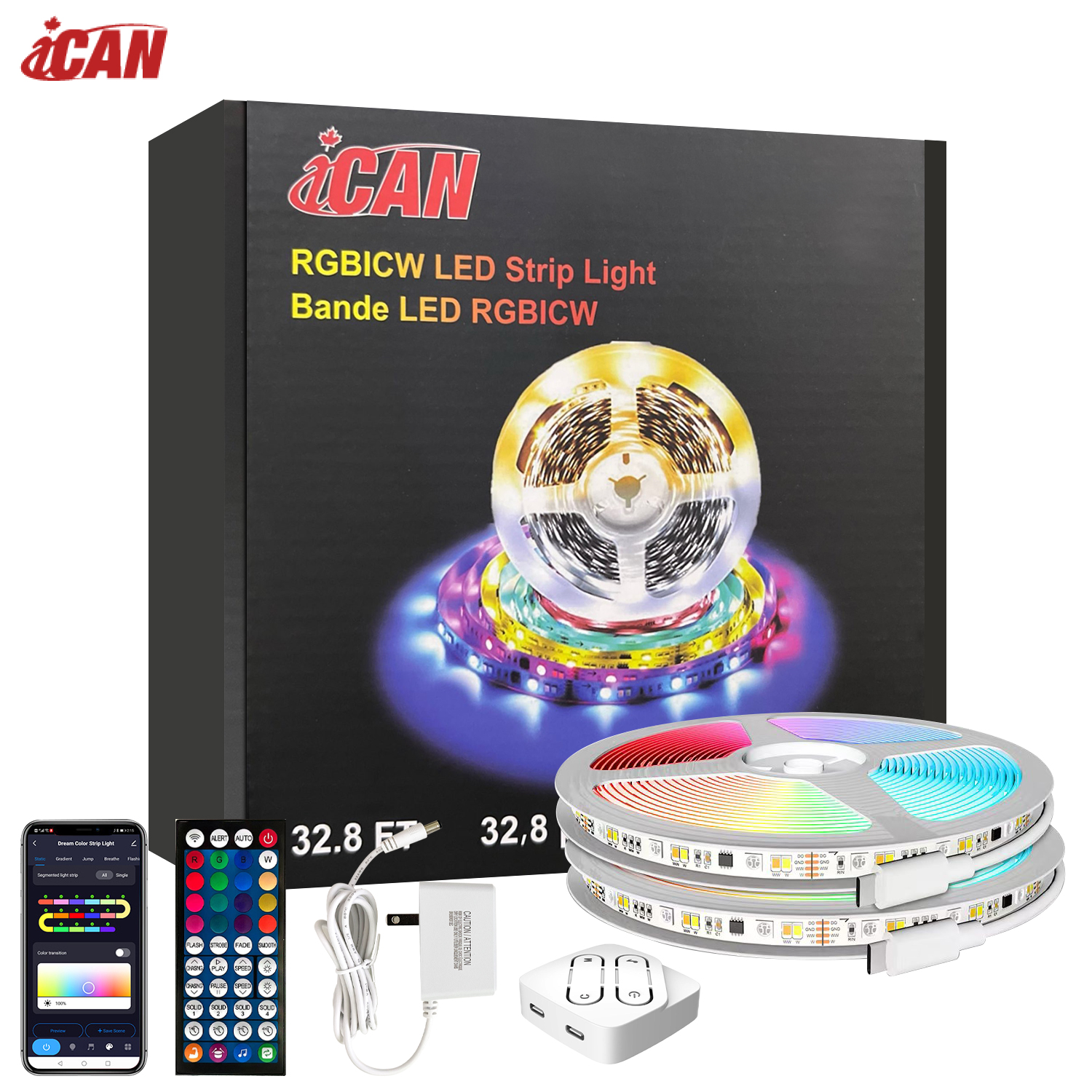 iCAN RGBICW LED 32.8ft Strip Lights, App Control, Music Sync.