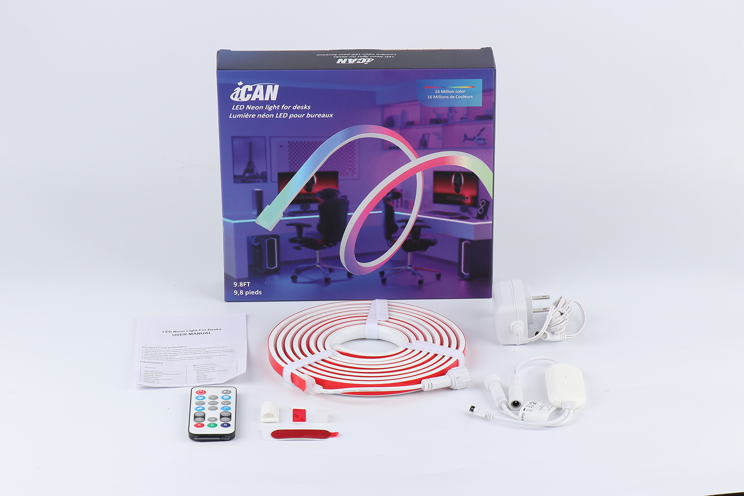 iCAN RGB+IC COB LED 9.8ft Neon Rope Lights, Gaming Lights.
