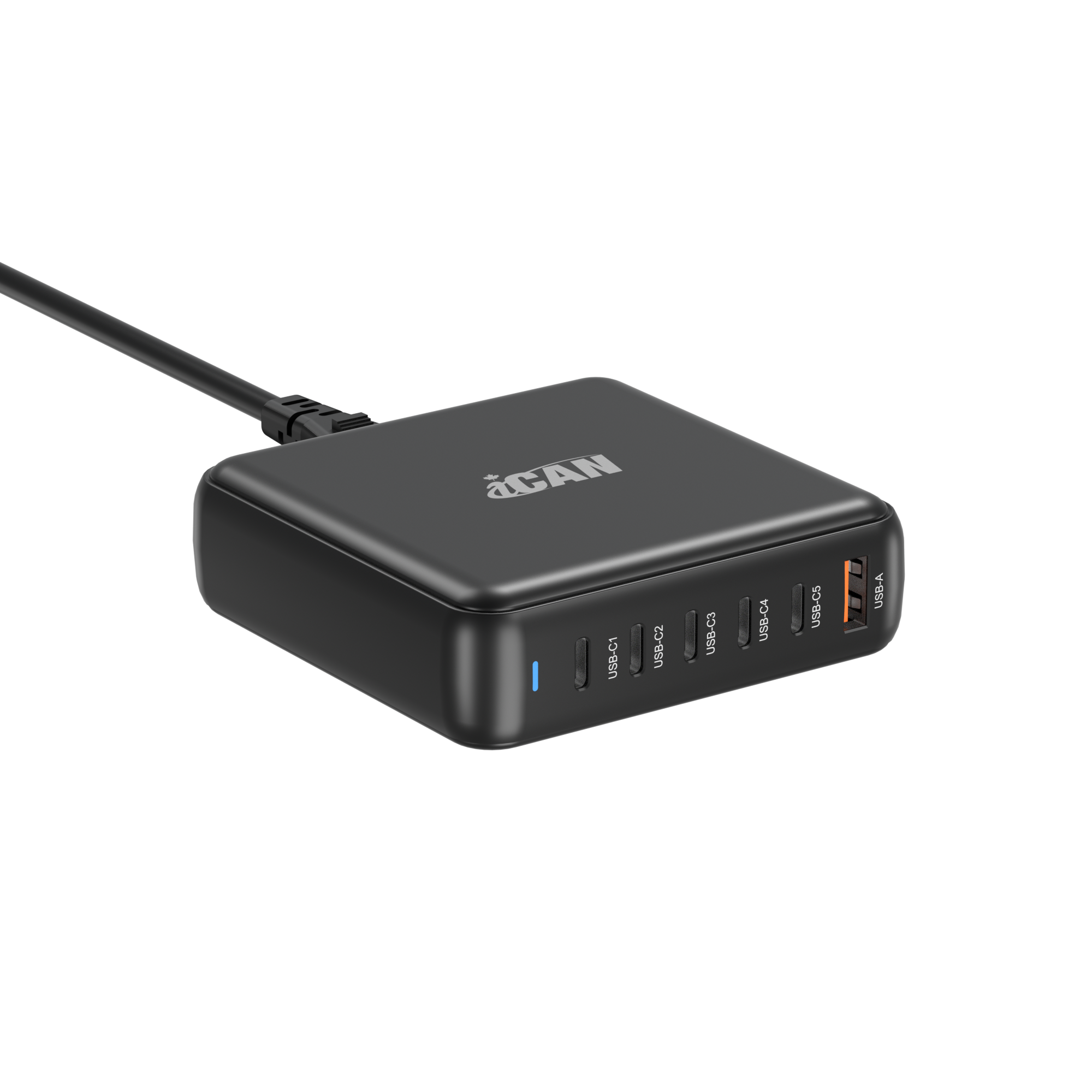 PDT-007 200W 6-Port GaN Slim Wall Charger with 5 USB-C and 1 USB-A
