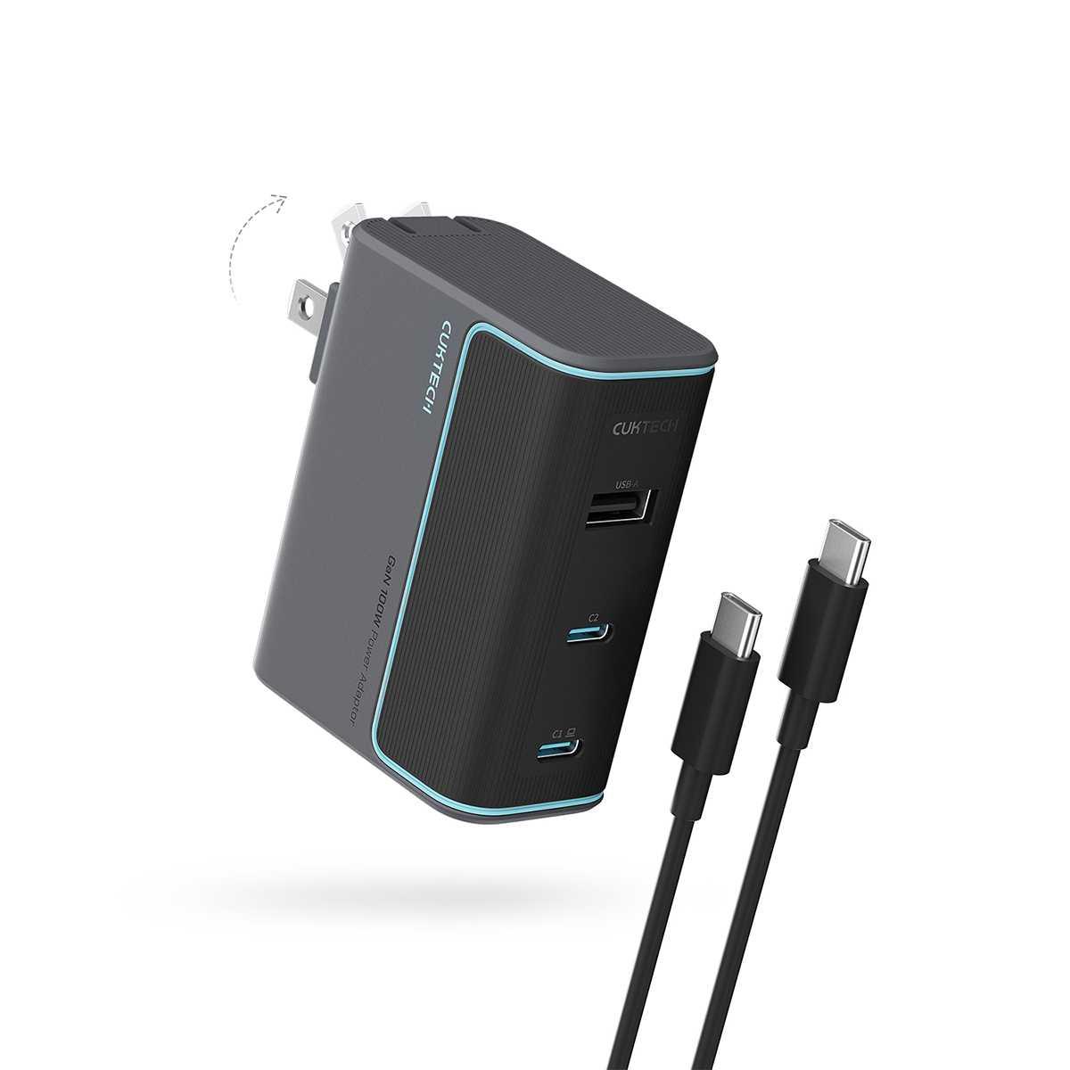 CUKTECH 100W 3-Port GaN Wall Charger with 5 Ft 240W Cable