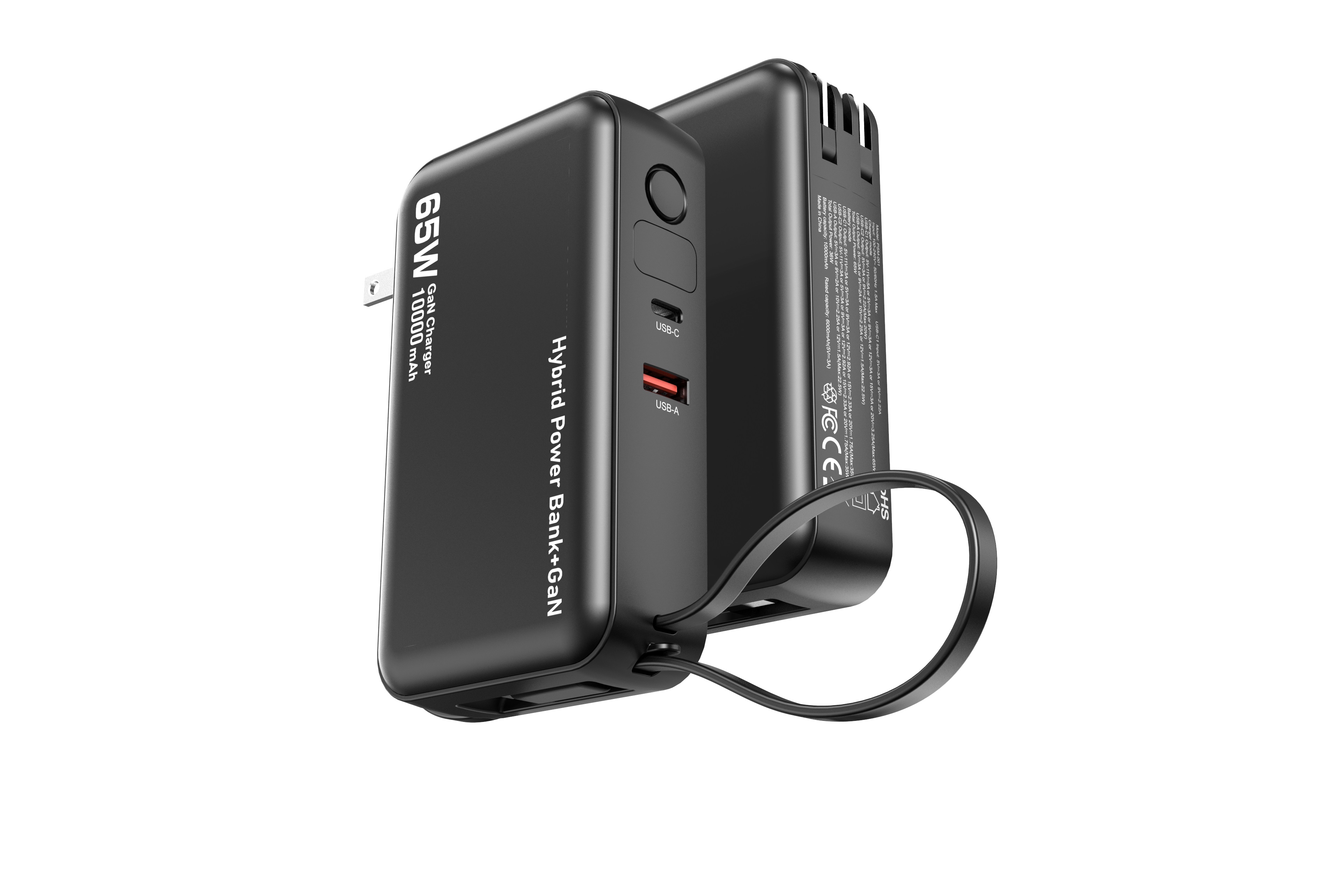 iCAN 3-in-1 10000mAh 65W Portable Charger w/ Type-C Built-in Cable