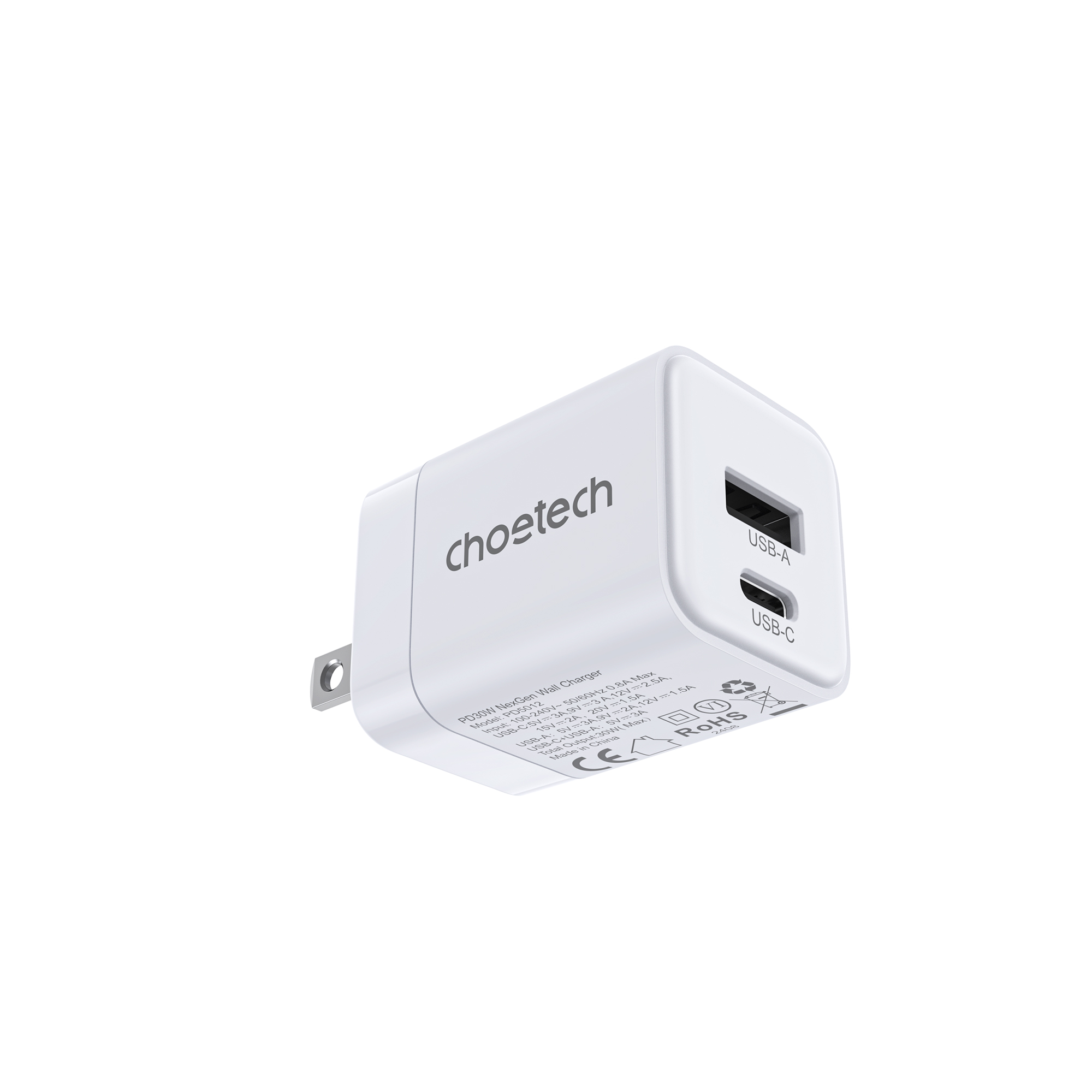 Choetech NexGen PD 30W 2-Port GaN Wall Charger,White