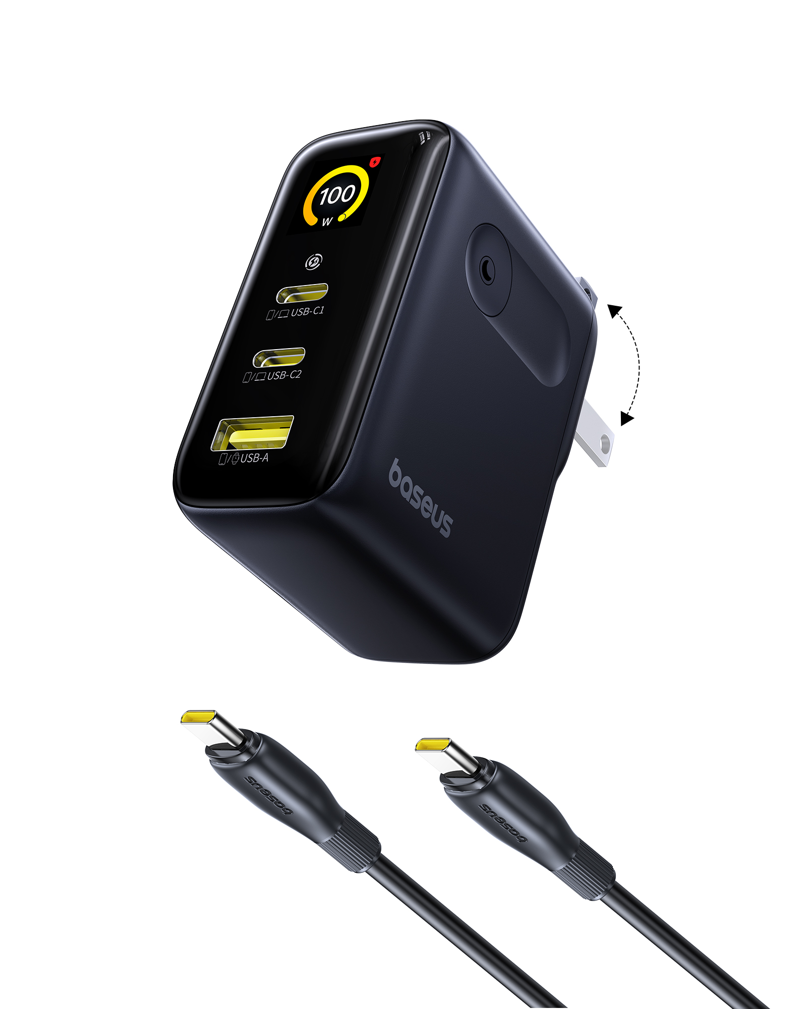 Baseus 100W 3-Port GaN Display Wall Charger with 100W C to C cable