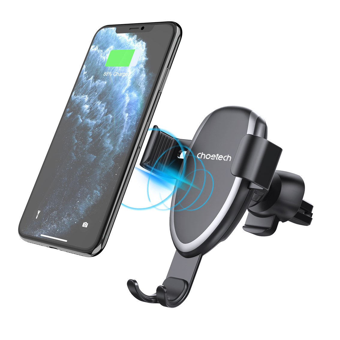 Choetech 15W Gravity Wireless Charging Car Mount, Black Silver