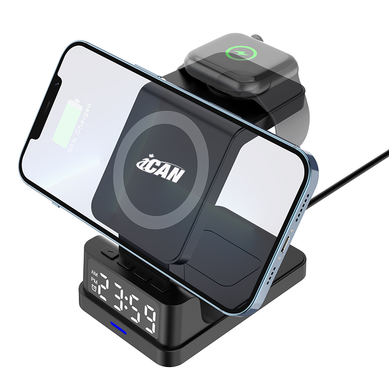 iCAN 4-in-1 Magnetic Wireless Charger with Alarm Clock(Open Box)