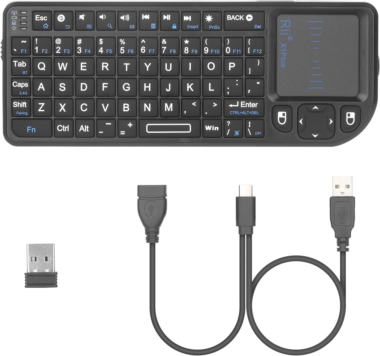 Clavier rétroéclairé sans fil Rii Mini X1Plus avec trackpad et télécom