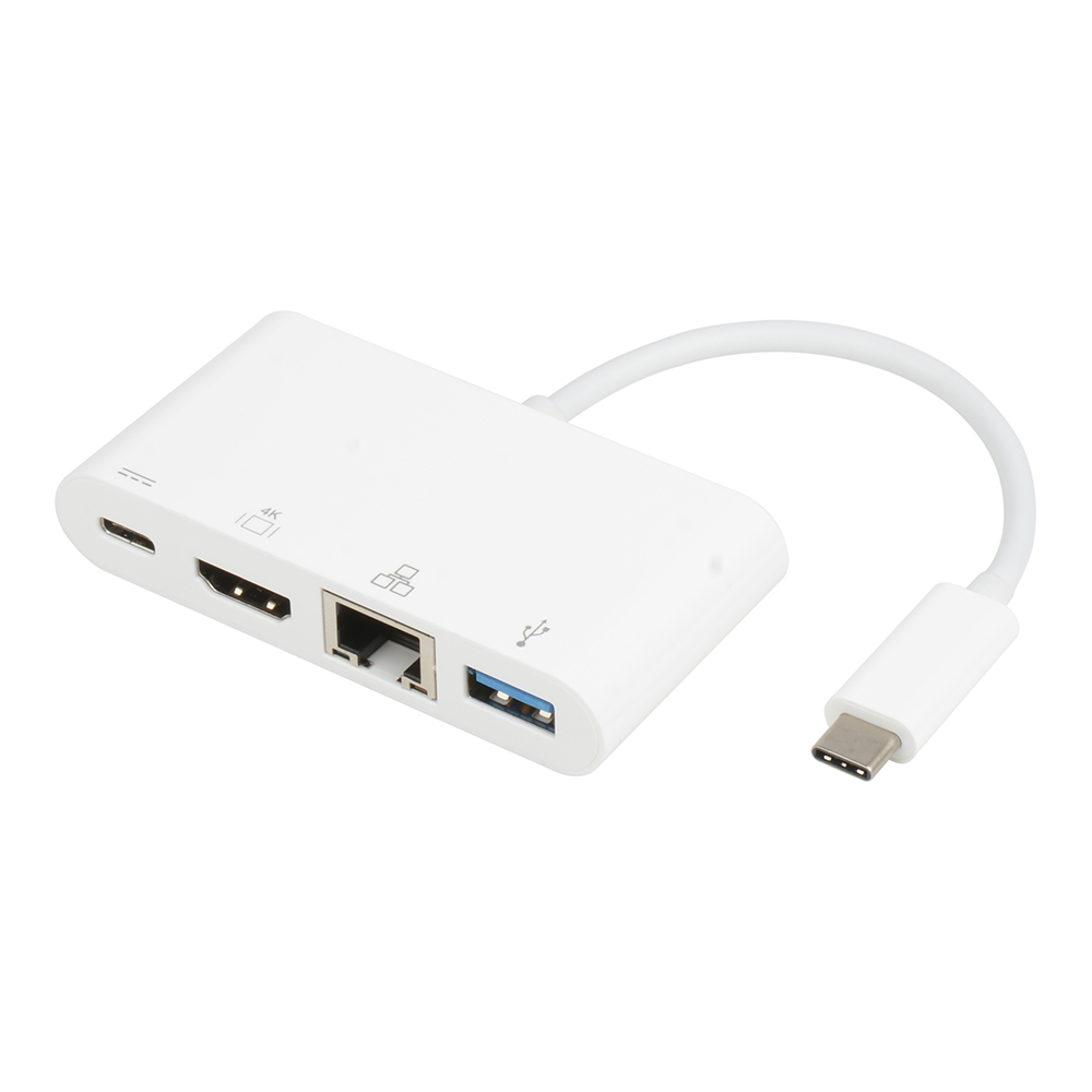 iCAN USB 3.1 Type C to HDMI + USB3.0 + Ethernet 4-in-1 Adapter, White