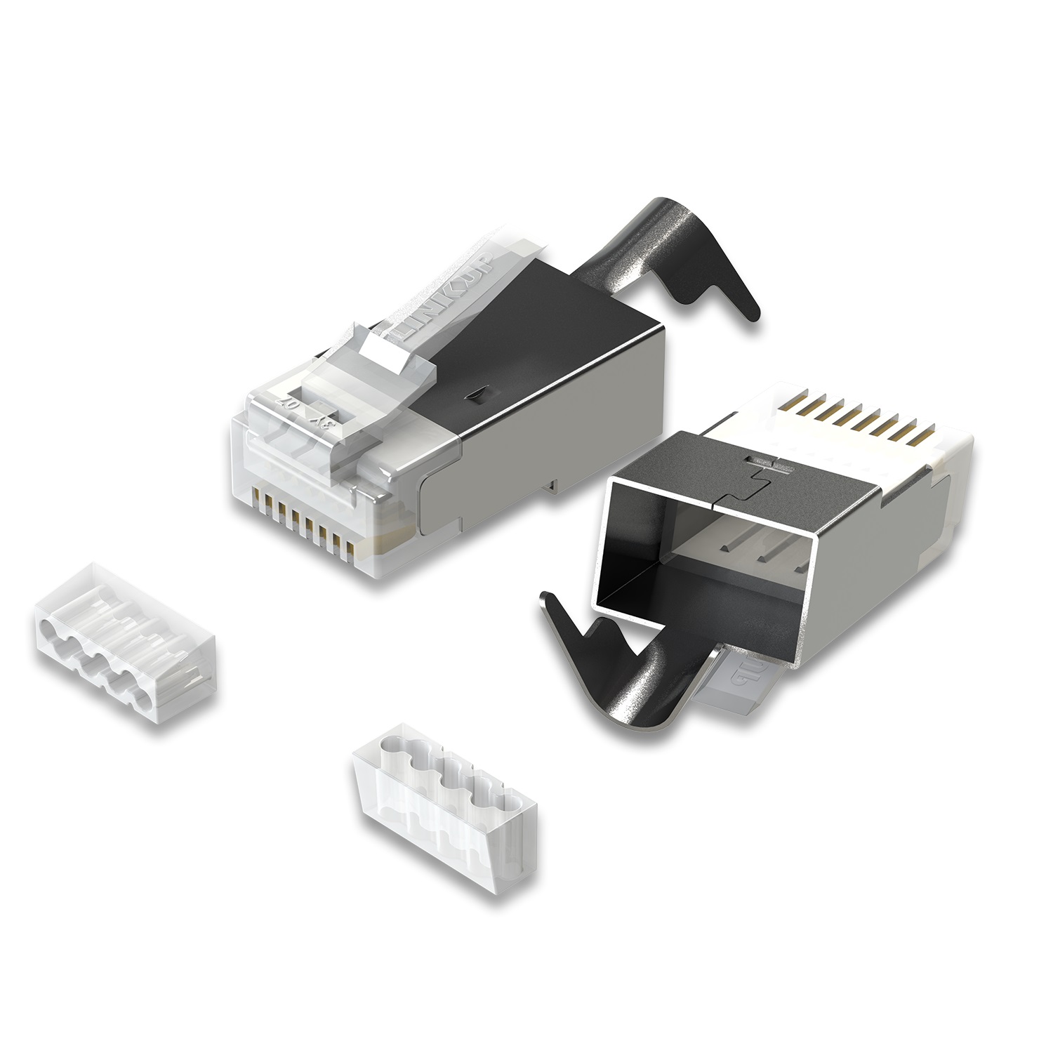 iCAN Cat6A RJ45 STP Fiche modulaire blindée RJ45 plaquée or, 10 paquets