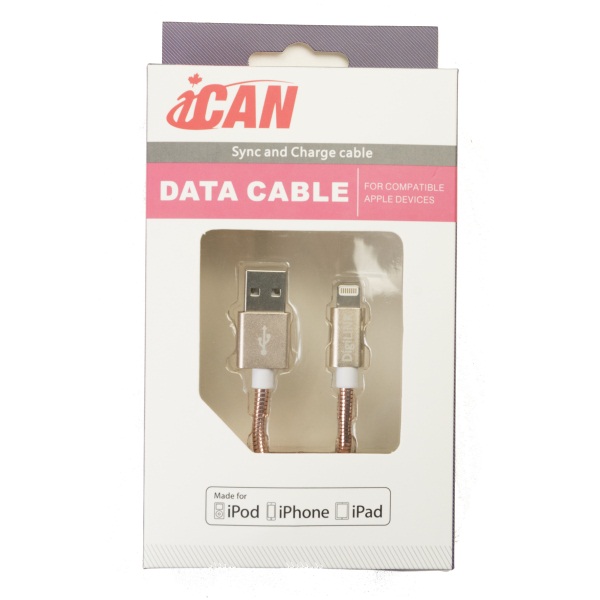 iCAN - Câble Lightning avec gaine tressée et métallique - 3 pi (AP MFILTN-03R)