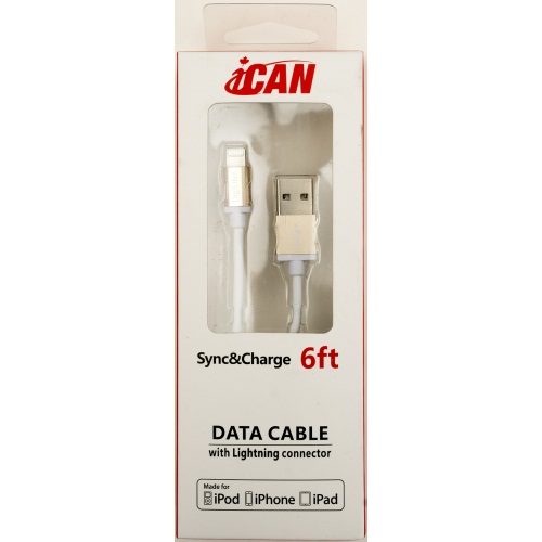 iCAN Lightning Cable for Data Sync and Charge with Metal Plugs Gold Colour- 6ft (AP MFILTN-06GD)