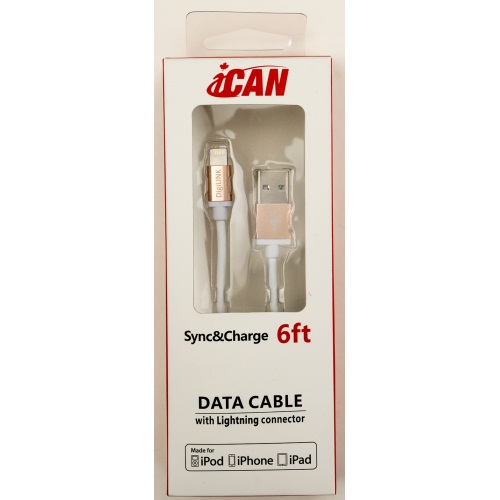 iCAN MFi Type-A Male to Lightning Male Cable, 5V/2.4A, 6ft