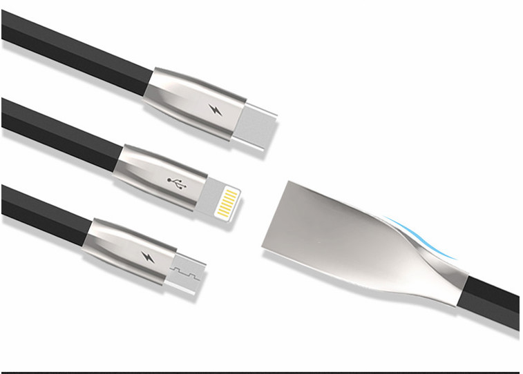 Câble ICAN Type C + Lightning + Micro 3 en 1 1,5 m (Noir)