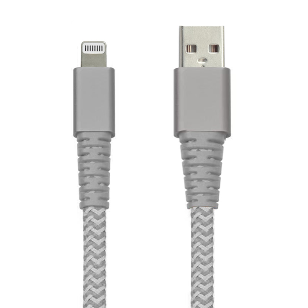 iCAN Câble USB-A 2.0 à Lightning,  Certifié MFi, M / M,3pi, Gris et blanc, tressé
