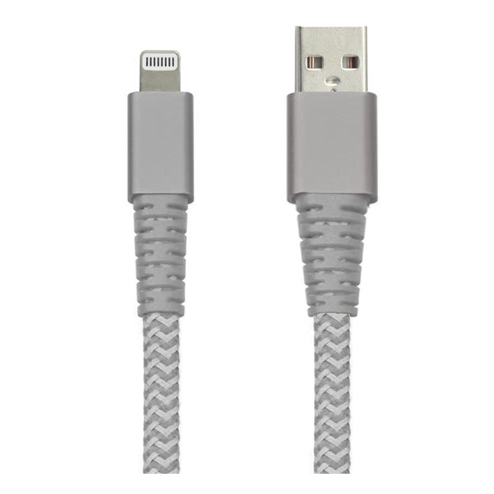 iCAN Câble USB-A 2.0 à Lightning,  Certifié MFi, M / M, 6pi, Gris et blanc, tressé