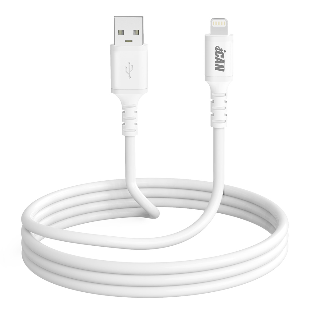 Câble de chargeur iCAN USB A vers Lightning - 1 m, blanc