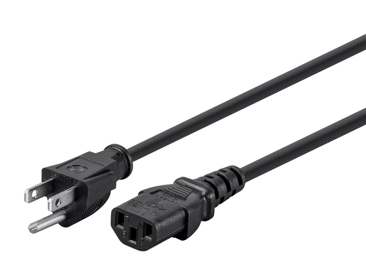 MONOPRICE Power Cord - NEMA 5-15P to IEC 60320, 3-Prong, Black, 10ft