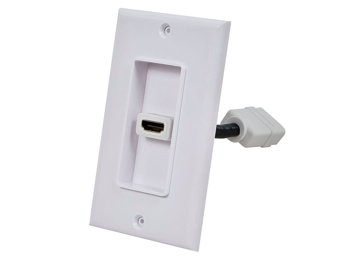 Monoprice 1-port 2-piece Inset Wall Plate with 4in Built-in Flexible High Speed HDMI Cable With Ethernet, White