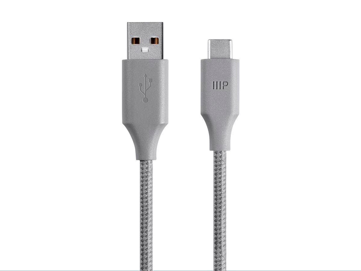 Câble Monoprice Palette Series USB Type-C vers USB Type-A 2.0 - 480Mbps, 2.4A, Tressé, Gris, 3ft