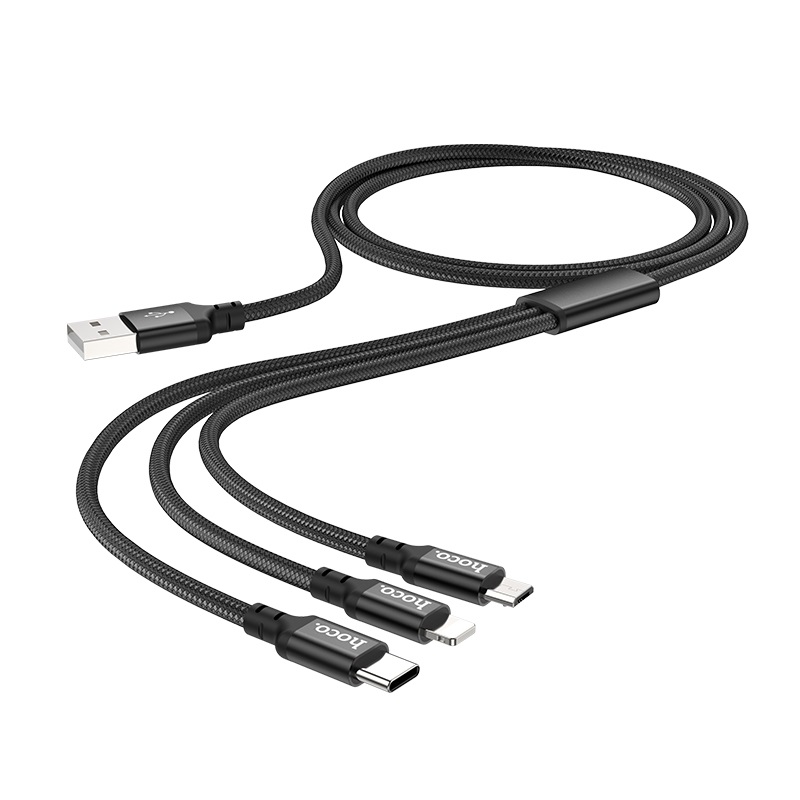 HOCO  Câble 3 en 1 "X14 fois la vitesse" pour la charge, 1 mètre, noir