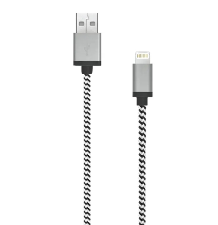 Câble LBT 4 pieds noir et blanc USB A vers connecteur Lightning en aluminium tricoté (LBT098)