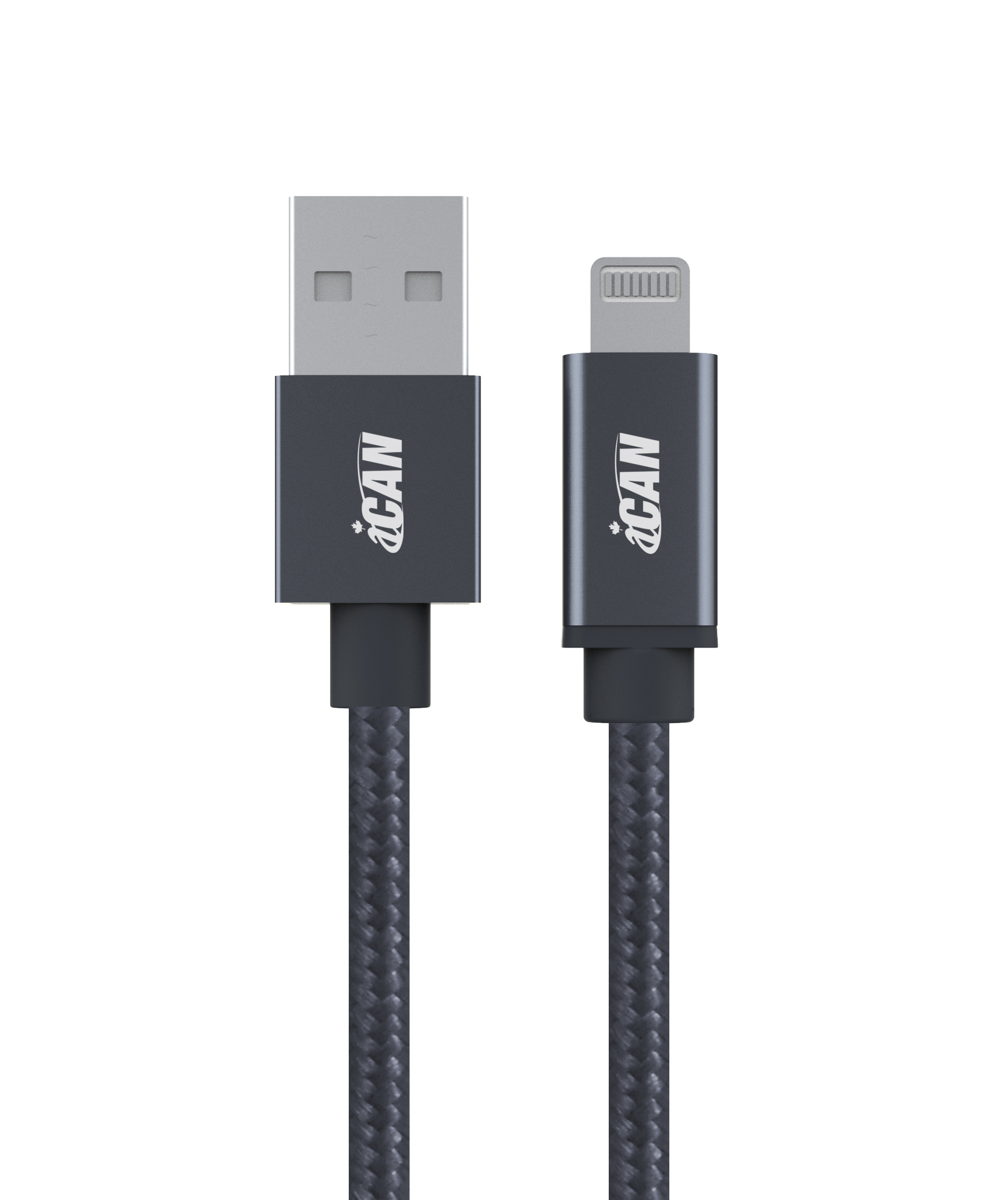 iCAN - Câble Premium USB-A 2.0 vers Lightning, Apple MFi, tressé en nylon, M/M, 3ft, Gris